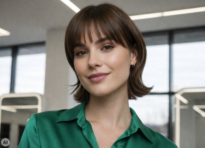 M&auml;dchen mit einem kurzen Bob und einem Satinhemd