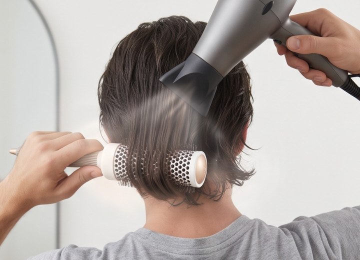 Haare stylen mit F&ouml;hn und Rundb&uuml;rste