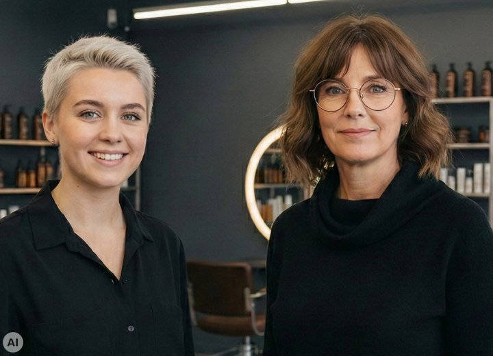 Friseurinnen in schwarzer Arbeitskleidung