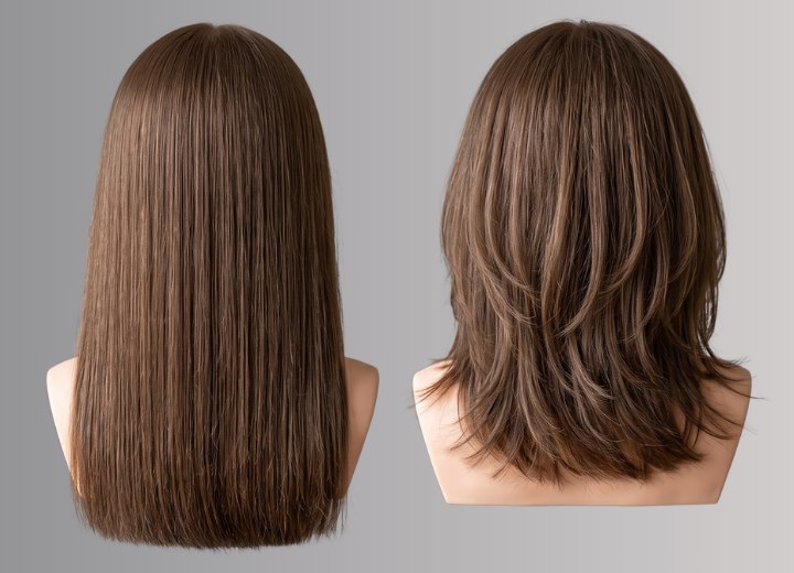 Haare vor und nach dem Stufenschnitt