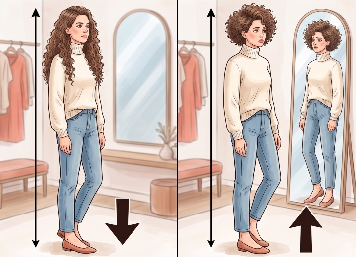 Lockiges Haar und optische Körpergröße einer Frau