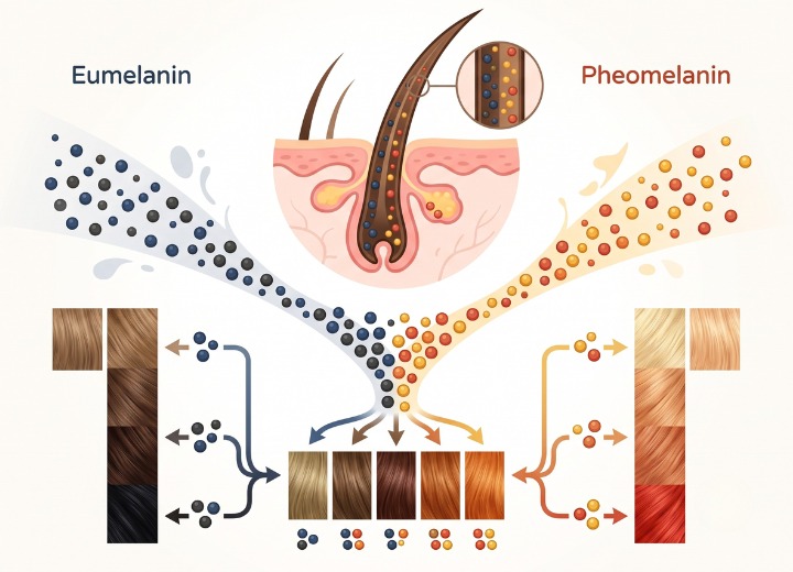 Haarpigmentproduktion mit Eumelanin und Ph&auml;omelanin