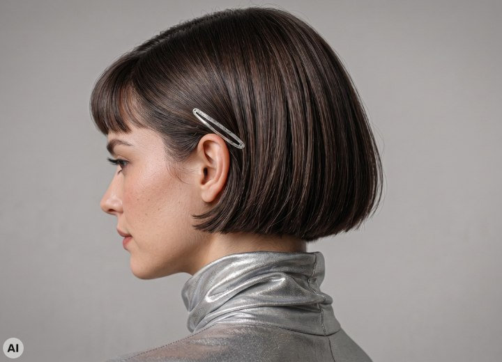 Kurzer Bob, gestylt mit einer Haarspange