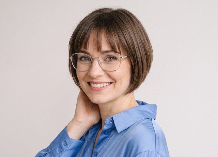 Eine Frau, die einen sehr kurzen Bob tr&auml;gt