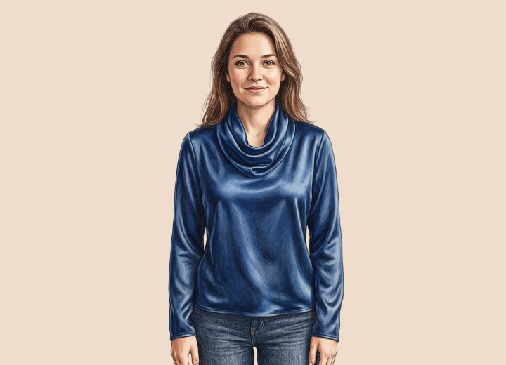 Seidenbluse mit Wasserfallkragen