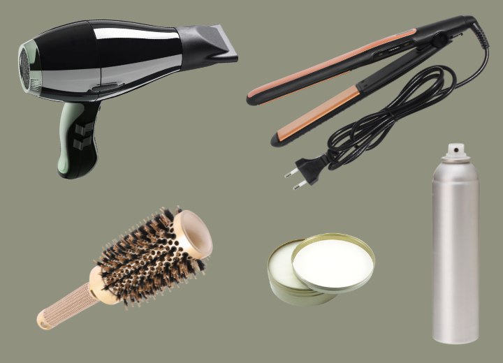 Styling-Tools und Haarprodukte f&uuml;r schr&auml;gen Pony