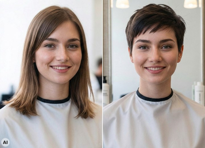 Transformation von langen zu kurzen Haaren