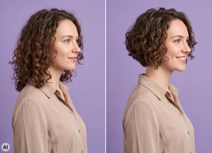 Umstyling von langem Lockenhaar zum lockigen, schr&auml;gen Bob