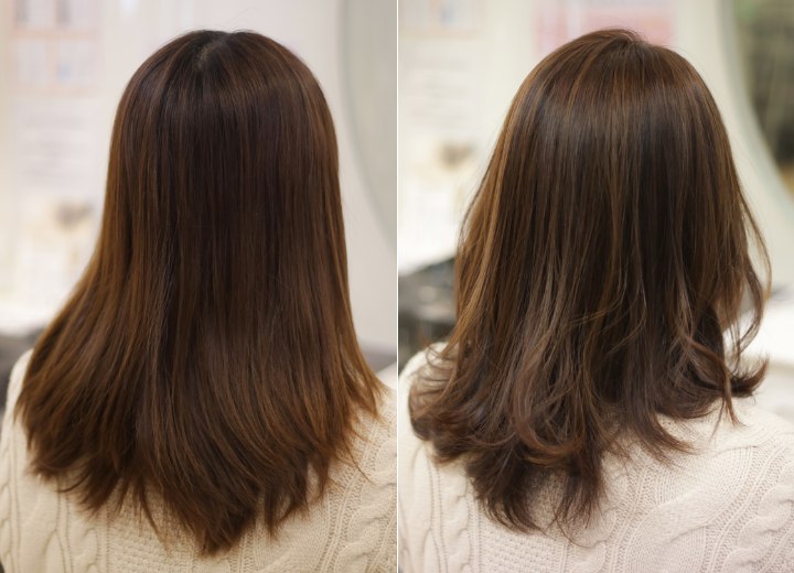 Haare vor und nach dem Stufenschnitt